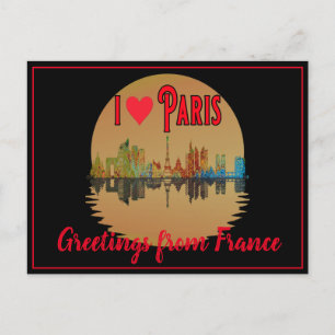 Greetings From Paris Skyline Sunset Souvenir Holiday Postcard