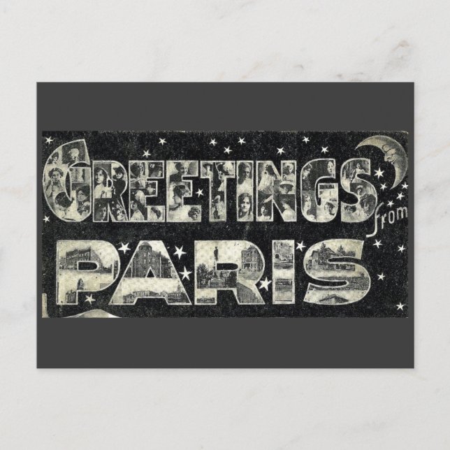 Greetings from Paris Vintage Postcard (Front)