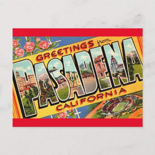 Greetings from Pasadena California Travel Postcard