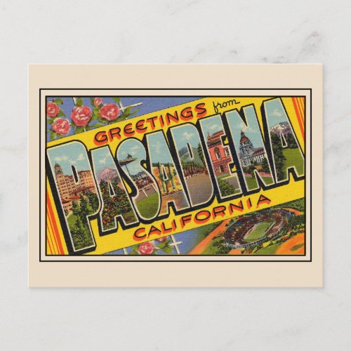 Greetings from Pasadena California Vintage Postcard