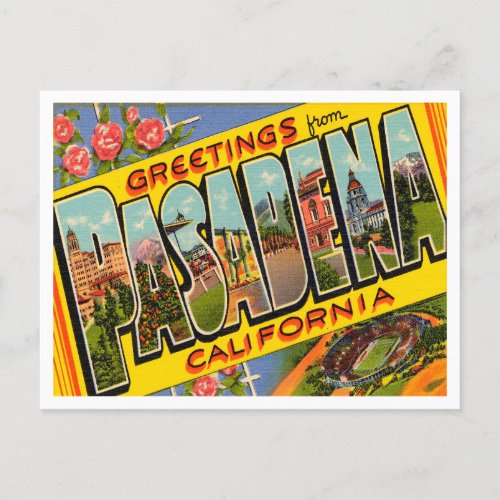 Greetings from Pasadena California Vintage Travel Postcard