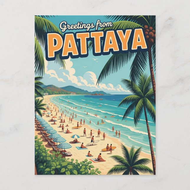 Greetings from Pattaya Beach Thailand Travel Postcard (Front)