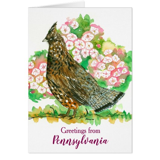 Greetings from Pennsylvania Ruffed Grouse Laurel Cards (Front)