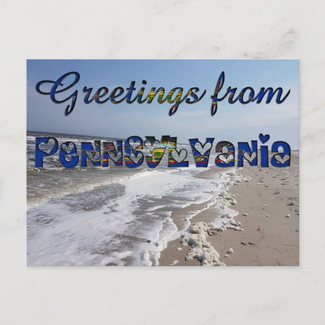 Greetings from Pennsylvania State Flag Hearts USA Postcard (Front)