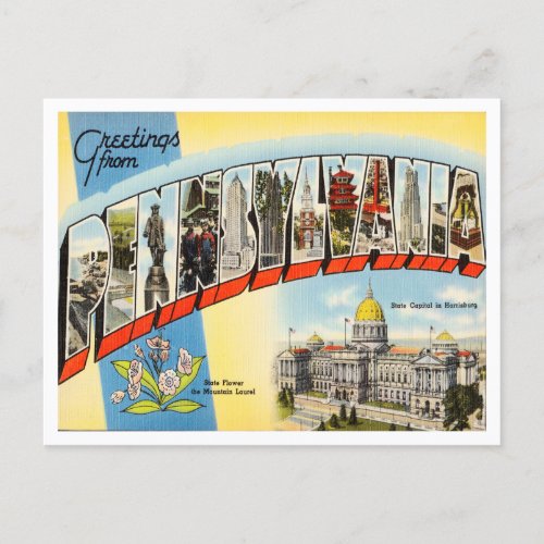 Greetings from Pennsylvania Vintage Travel Postcard