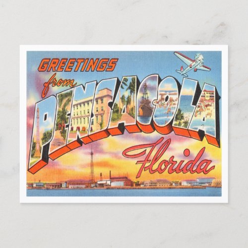 Greetings from Pensacola Florida Vintage Travel Postcard