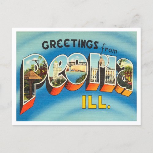 Greetings from Peoria Illinois Vintage Travel Postcard