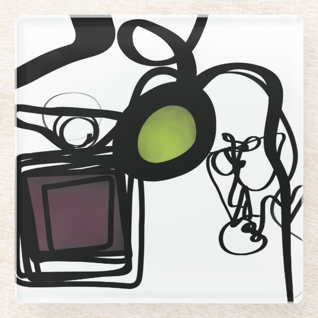 Greetings from Philydion: Abstract Black & White Glass Coaster (Front)