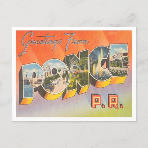 Greetings from Ponce Puerto Rico Vintage Travel Postcard