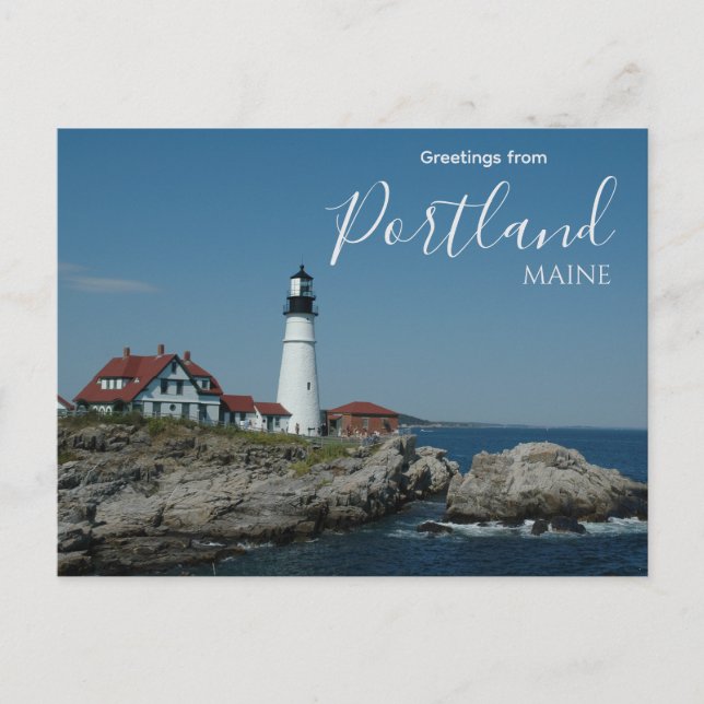 Greetings from Portland Maine Postcard Lighthouse (Front)