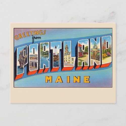Greetings from Portland Maine Vintage Large Letter Postcard