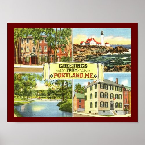 Greetings from Portland Maine Vintage Postcard Poster