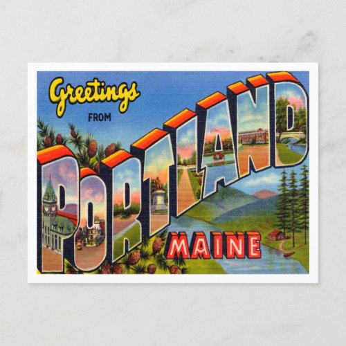 Greetings from Portland Maine Vintage Travel Postcard