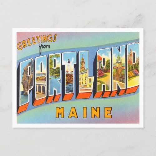 Greetings from Portland Maine Vintage Travel Postcard