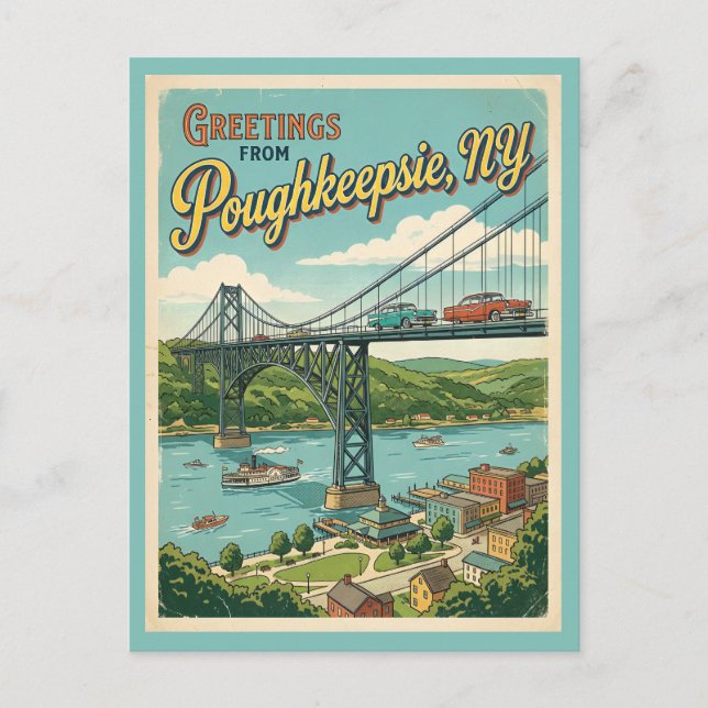 Greetings from Poughkeepsie NY Vintage Style  Postcard (Front)