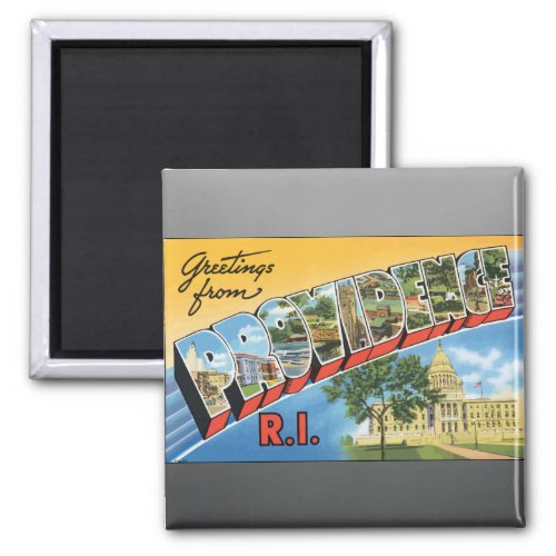 Greetings From Providence RI Vintage Magnet