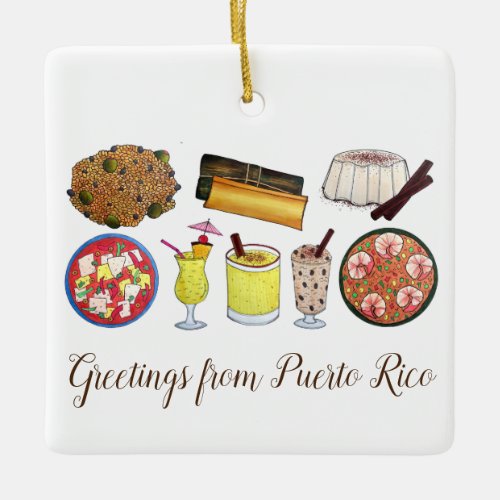 Greetings from Puerto Rico Carribean Island Foods Ceramic Ornament