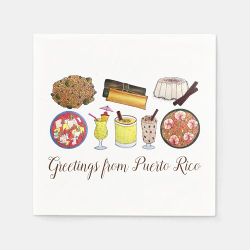 Greetings from Puerto Rico Carribean Island Foods Napkins