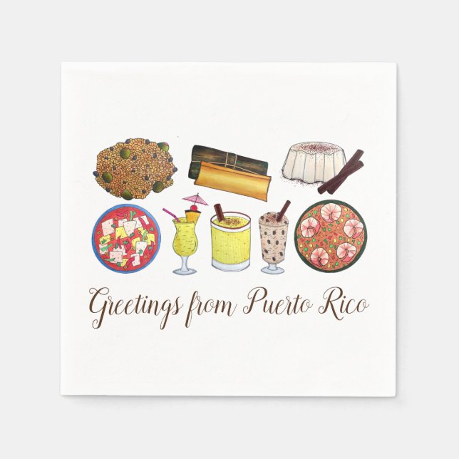 Greetings from Puerto Rico Carribean Island Foods Napkins (Front)