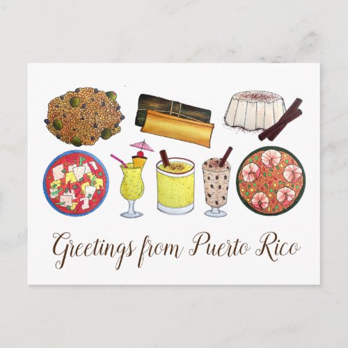 Greetings from Puerto Rico Carribean Island Foods Postcard