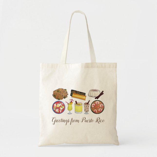 Greetings from Puerto Rico Carribean Island Foods Tote Bag (Front)