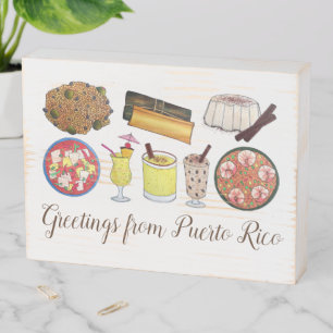 Greetings from Puerto Rico Carribean Island Foods Wooden Box Sign