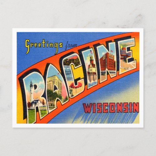 Greetings from Racine Wisconsin Vintage Travel Postcard
