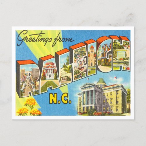 Greetings from Raleigh North Carolina Travel Postcard