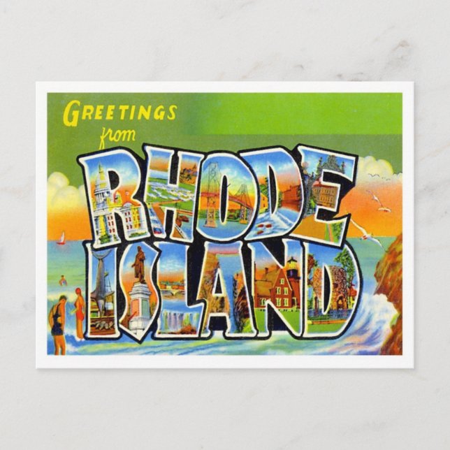 Greetings From Rhode Island Vintage Postcard (Front)
