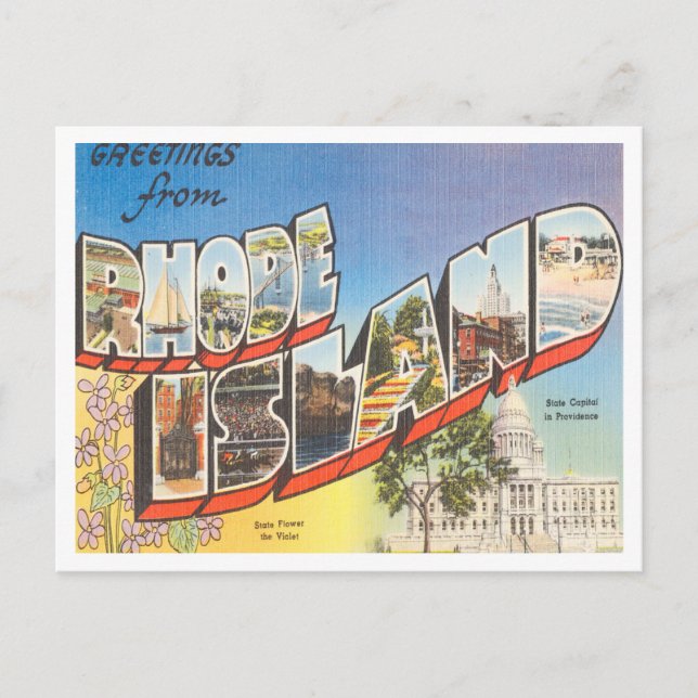 Greetings from Rhode Island Vintage Travel Postcard (Front)