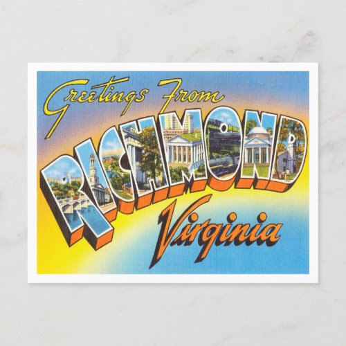 Greetings from Richmond Virginia Vintage Travel Postcard
