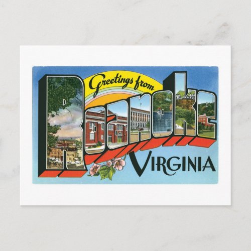 Greetings from Roanoke Virginia Retro Post Card