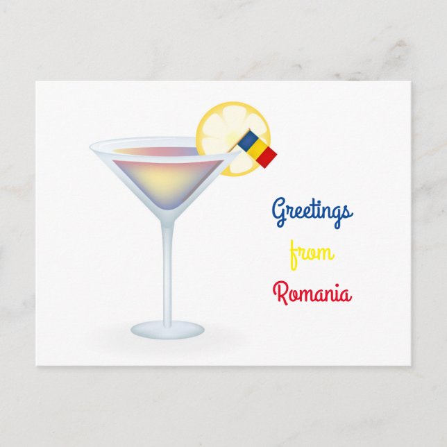 Greetings From Romania Cocktail Holiday Postcard (Front)