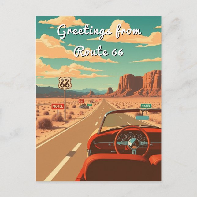 Greetings from Route 66 Personalized Road Trip Postcard (Front)