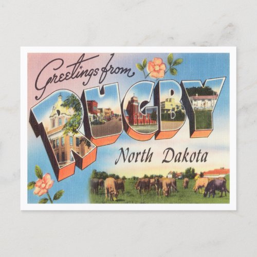 Greetings from Rugby North Dakota Vintage Travel Postcard