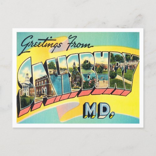 Greetings from Salisbury Maryland Vintage Travel Postcard