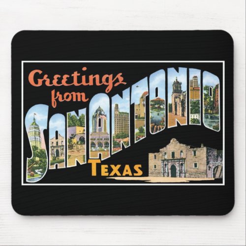 Greetings from San Antonio Texas Retro Post Card Mouse Pad