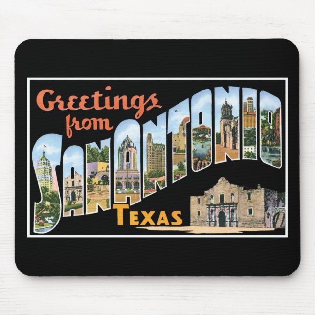 Greetings from San Antonio, Texas! Retro Post Card Mouse Pad (Front)