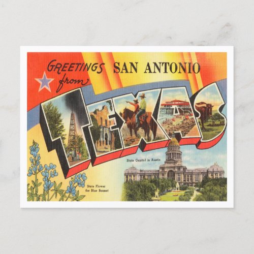Greetings from San Antonio Texas Vintage Travel Postcard