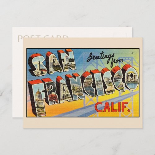 Greetings from San Francisco Large Letter Vintage Postcard