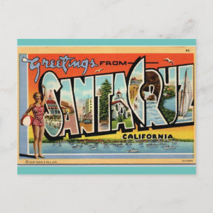 Greetings from Santa Cruz California vintage art Postcard