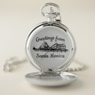 Greetings from Santa Monica California Beach Pier Pocket Watch