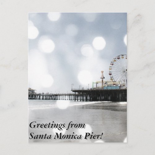 Greetings from Santa Monica Pier Grey Sparkles Postcard