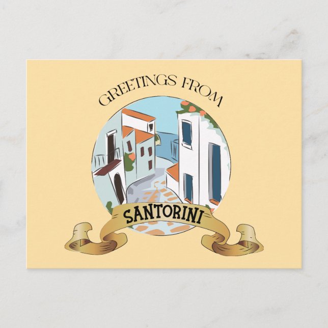 Greetings From Santorini Sign Holiday Postcard (Front)