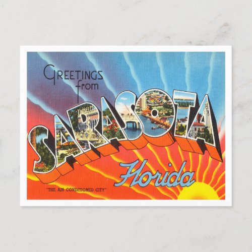 Greetings from Sarasota Florida Vintage Travel Postcard