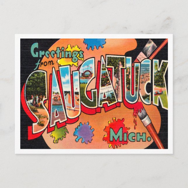 Greetings from Saugatuck, Michigan Vintage Travel Postcard (Front)