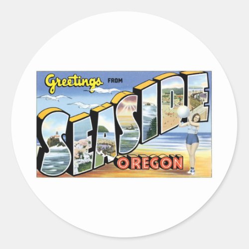 Greetings from Seaside Oregon Classic Round Sticker