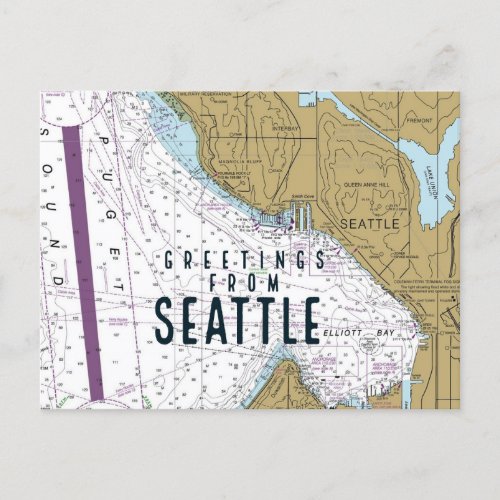 Greetings From Seattle Chart Postcard