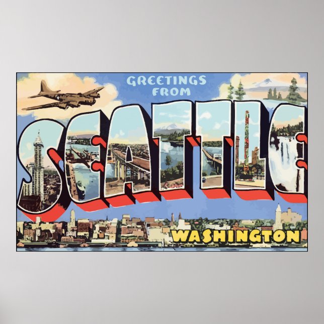 Greetings From Seattle Washington, Vintage Poster (Front)