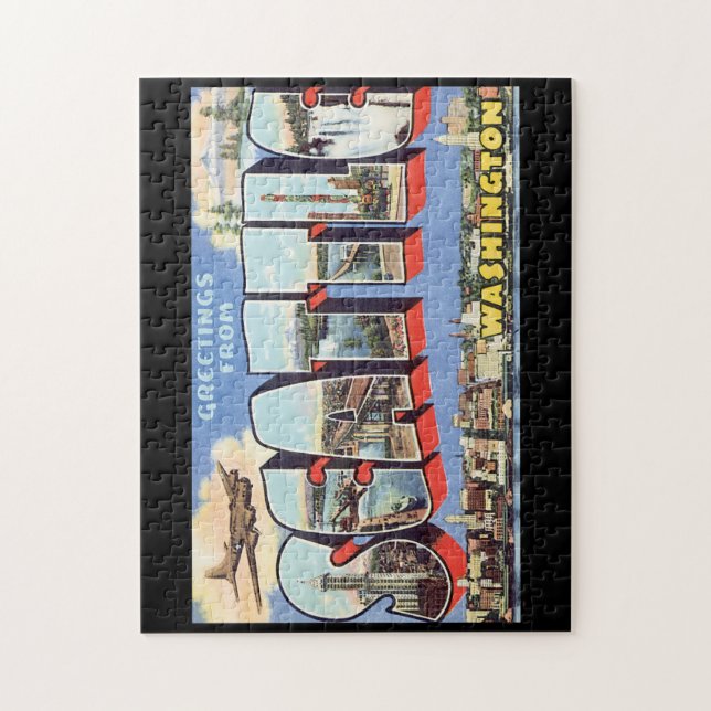 Greetings from Seattle Washington_Vintage Travel Jigsaw Puzzle (Vertical)